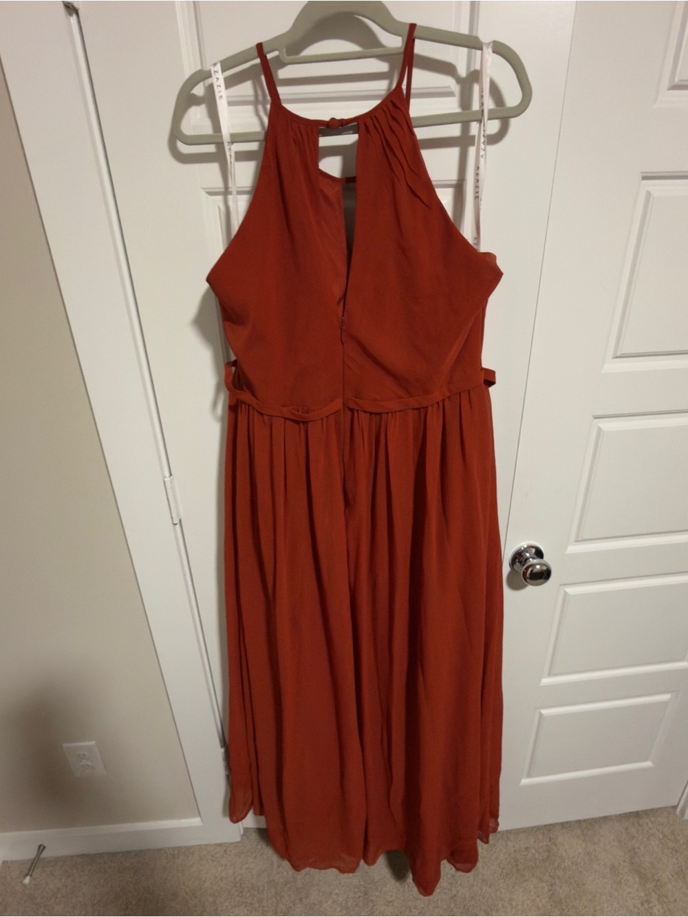 Azazie Rust Orange Chiffon Halter Maxi Dress Women’s A20 Formal Gown - Picture 6 of 6